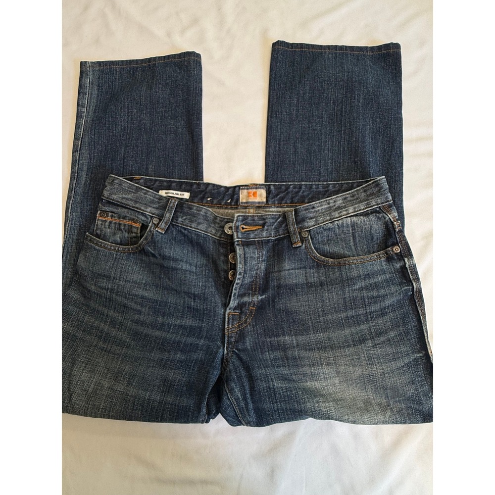 Hugo Boss Orange 31 Regular Fit Blue Denim Jeans Button Fly Mens 34x30